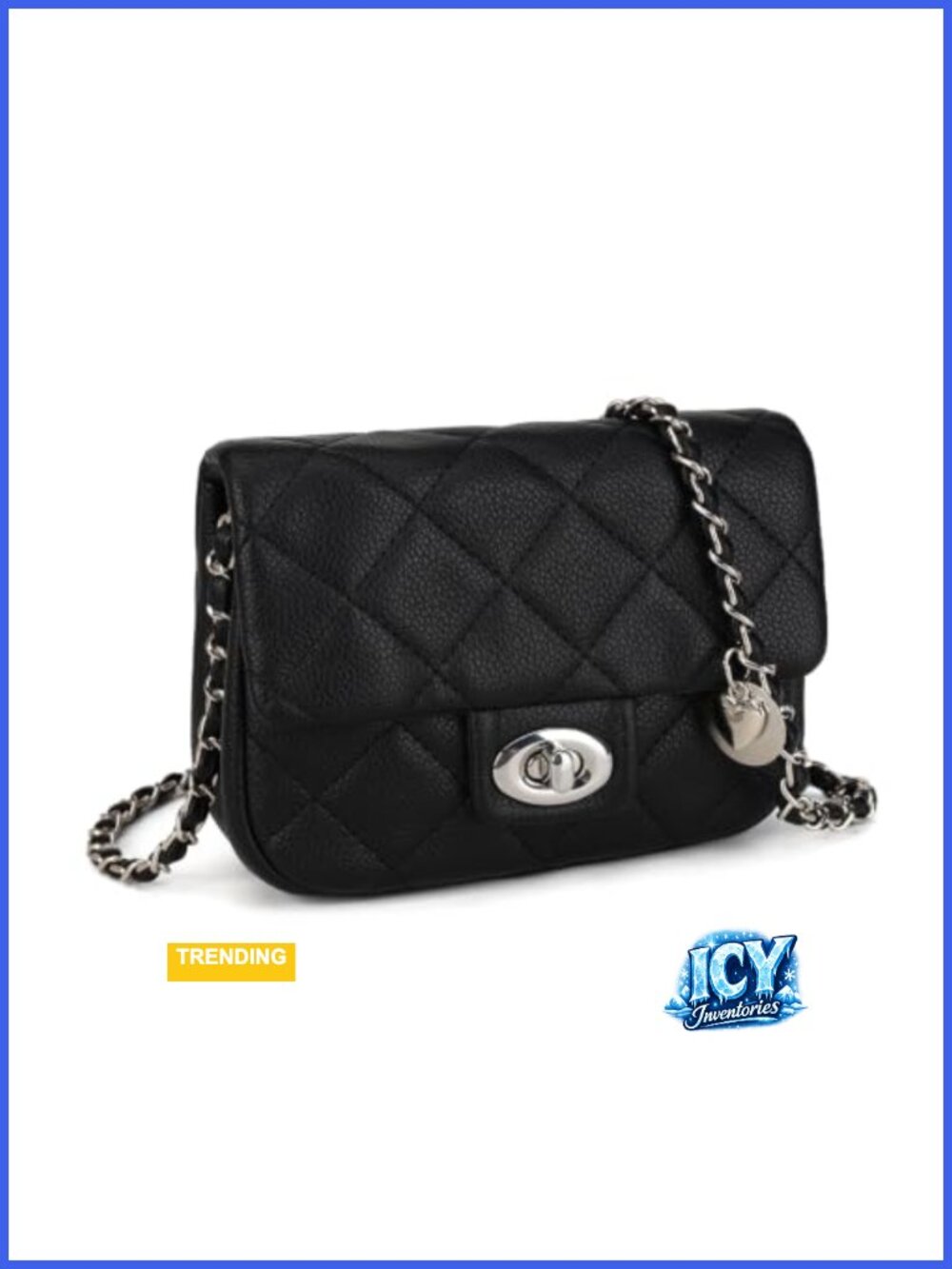 Mini Quilted Vegan Leather Crossbody Purse - Twist Lock Chain Strap Shoulder Bag